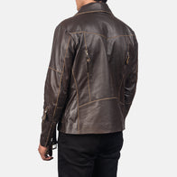 Vincent Brown Leather Biker Jacket by Dash Racegear - men Jacket view 5