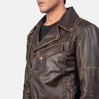 Vincent Brown Leather Biker Jacket by Dash Racegear - men Jacket view 6