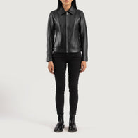 Vixen Black Classic Collar Leather Jacket by Dash Racegear - women Jacket view 3