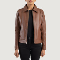 Vixen Brown Classic Collar Leather Jacket by Dash Racegear - women Jacket view 1