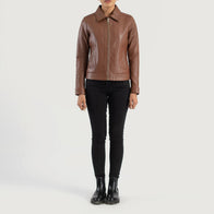 Vixen Brown Classic Collar Leather Jacket by Dash Racegear - women Jacket view 3