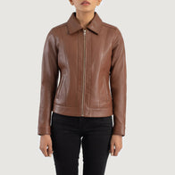 Vixen Brown Classic Collar Leather Jacket by Dash Racegear - women Jacket view 4