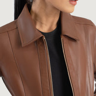 Vixen Brown Classic Collar Leather Jacket by Dash Racegear - women Jacket view 6