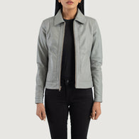 Vixen Grey Classic Collar Leather Jacket by Dash Racegear - women Jacket view 1