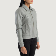 Vixen Grey Classic Collar Leather Jacket by Dash Racegear - women Jacket view 2