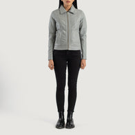 Vixen Grey Classic Collar Leather Jacket by Dash Racegear - women Jacket view 3