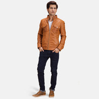 Voltex Tan Leather Biker Jacket by Dash Racegear - men Jacket view 3