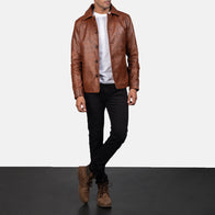 Waffle Brown Leather Jacket by Dash Racegear - men Jacket view 4