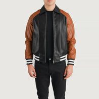 Walton Black & Brown Leather Varsity Jacket by Dash Racegear - men Jacket view 1
