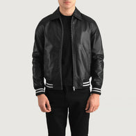 Walton Black Leather Varsity Jacket by Dash Racegear - men Jacket view 1
