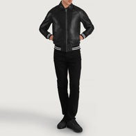 Walton Black Leather Varsity Jacket by Dash Racegear - men Jacket view 3