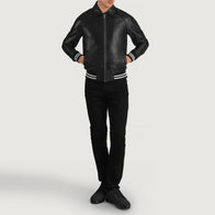 Walton Black Leather Varsity Jacket by Dash Racegear - men Jacket view 3