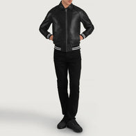 Walton Black Leather Varsity Jacket by Dash Racegear - men Jacket view 3