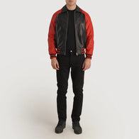 Walton Black & Red Leather Varsity Jacket by Dash Racegear - men Jacket view 1