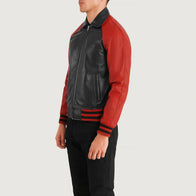 Walton Black & Red Leather Varsity Jacket by Dash Racegear - men Jacket view 2
