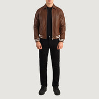 Walton Brown Leather Varsity Jacket by Dash Racegear - men Jacket view 2