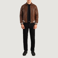 Walton Brown Leather Varsity Jacket by Dash Racegear - men Jacket view 2