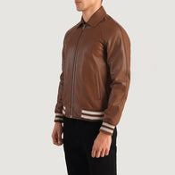 Walton Brown Leather Varsity Jacket by Dash Racegear - men Jacket view 3
