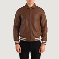 Walton Brown Leather Varsity Jacket by Dash Racegear - men Jacket view 4