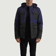 Wayne Black & Blue Hooded Puffer Jacket by Dash Racegear - men Jacket view 1
