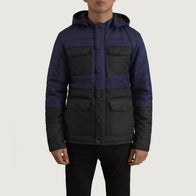 Wayne Black & Blue Hooded Puffer Jacket by Dash Racegear - men Jacket view 4