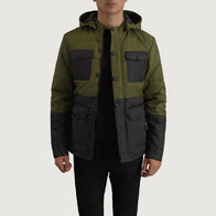 Wayne Black & Green Hooded Puffer Jacket by Dash Racegear - men Jacket view 1