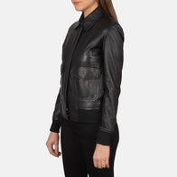 Westa A-2 Black Leather Bomber Jacket by Dash Racegear - women Jacket view 2