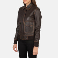 Westa A-2 Brown Leather Bomber Jacket by Dash Racegear - women Jacket view 2