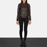 Westa A-2 Brown Leather Bomber Jacket by Dash Racegear - women Jacket view 3