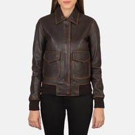 Westa A-2 Brown Leather Bomber Jacket by Dash Racegear - women Jacket view 5