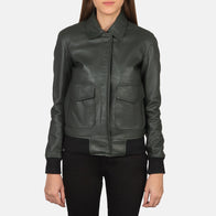 Westa A-2 Green Leather Bomber Jacket by Dash Racegear - women Jacket view 4