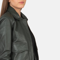 Westa A-2 Green Leather Bomber Jacket by Dash Racegear - women Jacket view 6