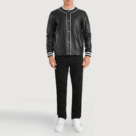 Willis Black Leather Varsity Jacket by Dash Racegear - men Jacket view 3