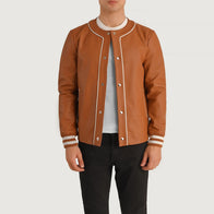 Willis Tan Brown Leather Varsity Jacket by Dash Racegear - men Jacket view 1
