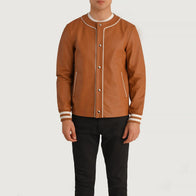 Willis Tan Brown Leather Varsity Jacket by Dash Racegear - men Jacket view 4
