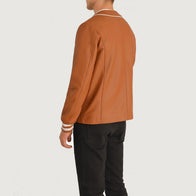 Willis Tan Brown Leather Varsity Jacket by Dash Racegear - men Jacket view 5