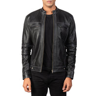 Youngster Black Leather Biker Jacket by Dash Racegear - men Jacket view 1