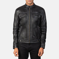 Youngster Black Leather Biker Jacket by Dash Racegear - men Jacket view 4