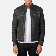 Youngster Distressed Black Leather Jacket by Dash Racegear - men Jacket view 1
