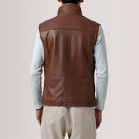 Zane Waxed Brown Leather Vest by Dash Racegear - men Jacket view 4