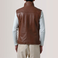 Zane Waxed Brown Leather Vest by Dash Racegear - men Jacket view 4