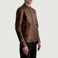 Zen Distressed Brown Leather Biker Jacket by Dash Racegear - men Jacket view 2