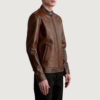 Zen Distressed Brown Leather Biker Jacket by Dash Racegear - men Jacket view 2