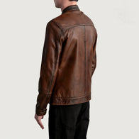 Zen Distressed Brown Leather Biker Jacket by Dash Racegear - men Jacket view 6
