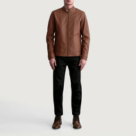 Zen Matte Brown Leather Biker Jacket by Dash Racegear - men Jacket view 4