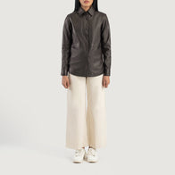 Zenith Brown Leather Shirt Jacket by Dash Racegear - women Jacket view 3