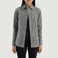 Zenith Grey Suede Leather Shirt Jacket by Dash Racegear - women Jacket view 1