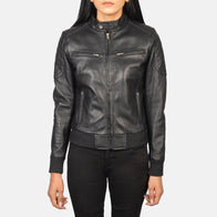 Zenna Black Leather Bomber Jacket by Dash Racegear - women Jacket view 4