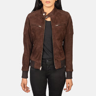 Zenna Mocha Suede Bomber Jacket by Dash Racegear - women Jacket view 1