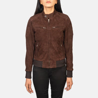 Zenna Mocha Suede Bomber Jacket by Dash Racegear - women Jacket view 4